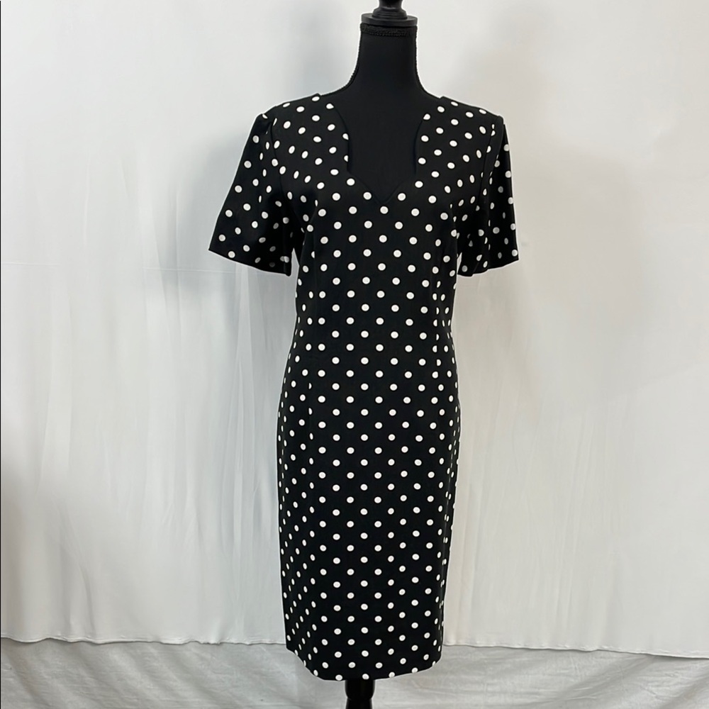 The Perfect Dress, Black and White Polka Dot Dress, Linen Blend, Size 10